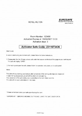 EUROSAFE Kiralik Otel Kasası Formu