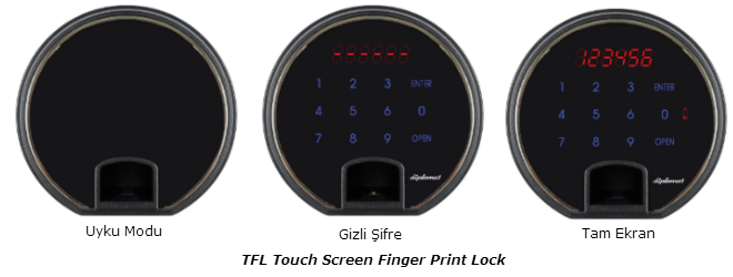 TFL Dokunmatik Ekranlı, Parmak İzli ve Şifreli Tus takimi